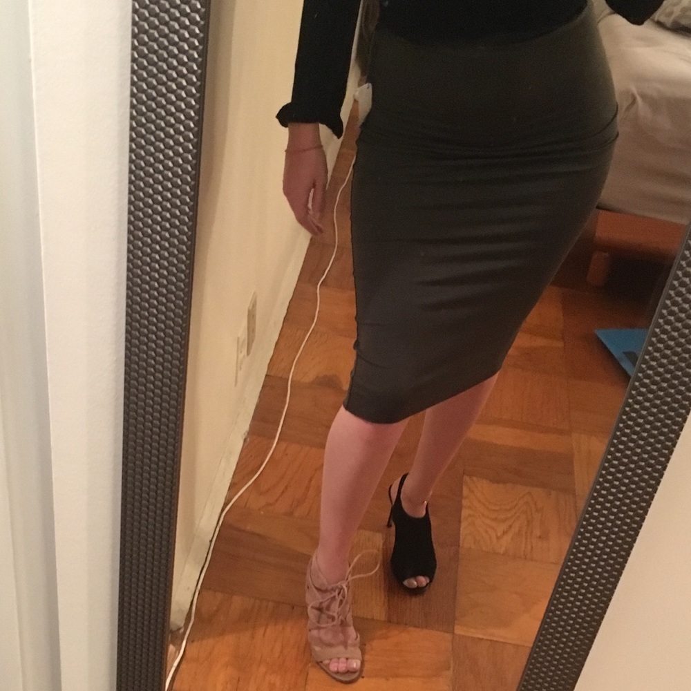 Olive Stretch Pencil Skirt